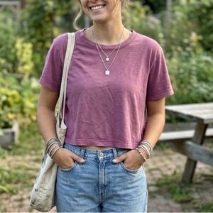 Cotton On Mauve Pink Cropped Crewneck Tee